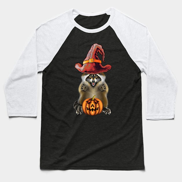 Raccoon Halloween Baseball T-Shirt by Artardishop
